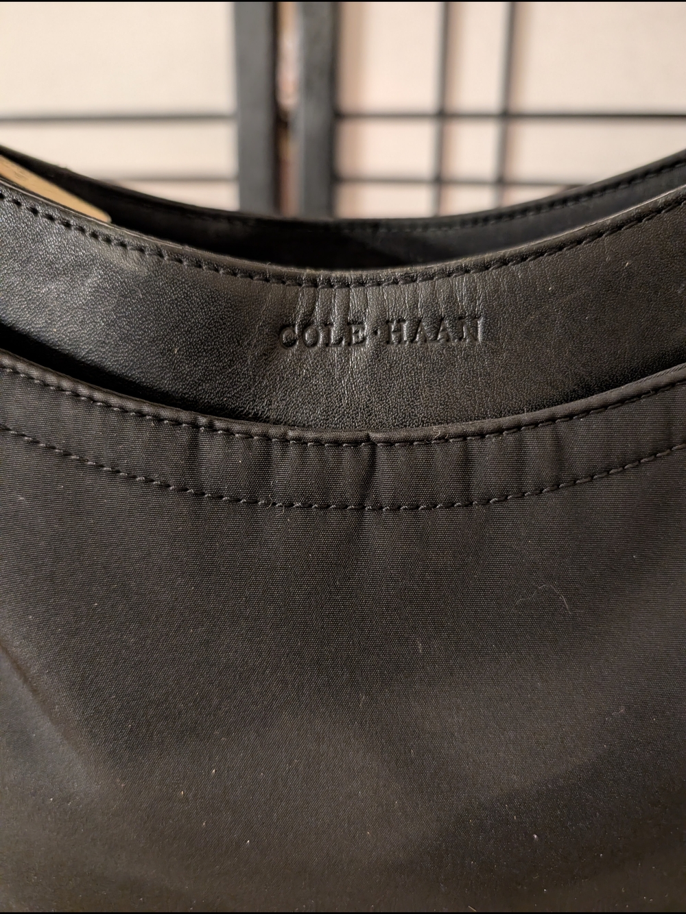 Cole Haan Black Nylon & Leather Shoulder Bag Hobo Purse